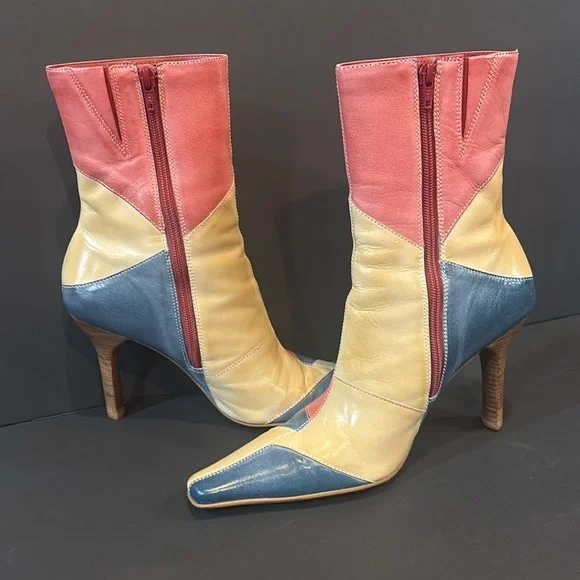 Vintage Diba “Martina” Patchwork Leather Boots Women’s Size 10 |  Pointed Toe - Picture 4 of 11